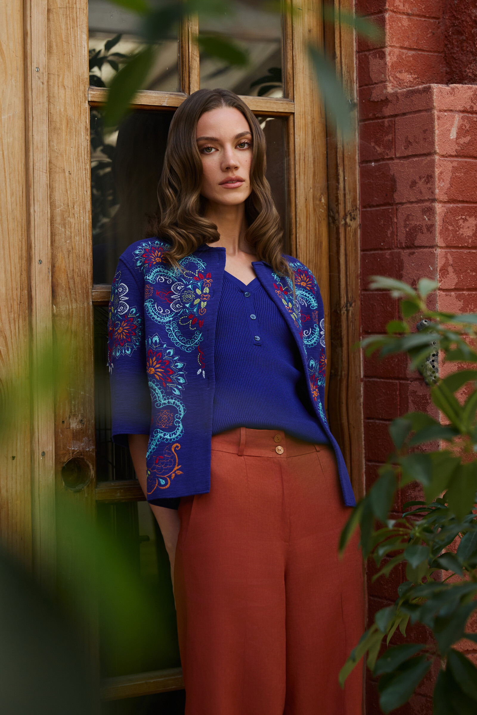 IVKO  Woman IVKO - Jacket with Embroidery Ornament Pattern Ink | Blue Jacket with Colorful Embroidery
