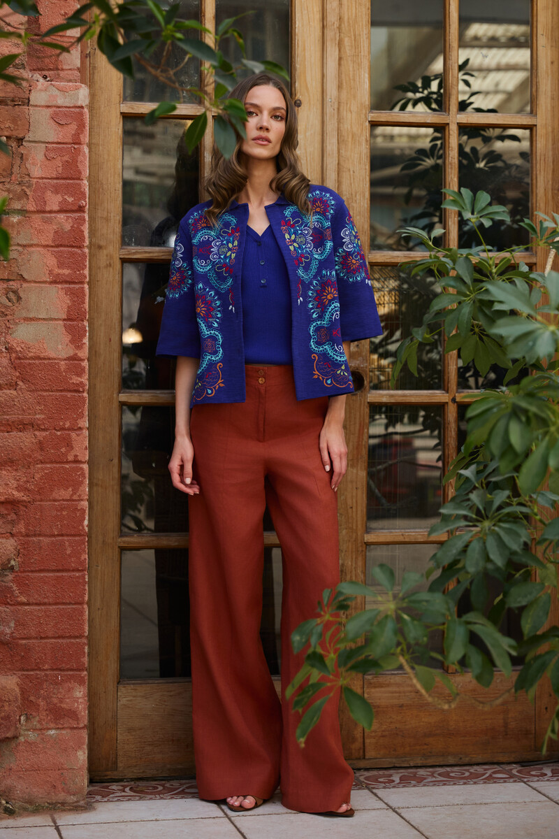 IVKO - Jacket with Embroidery Ornament Pattern Ink | Blue Jacket with Colorful Embroidery