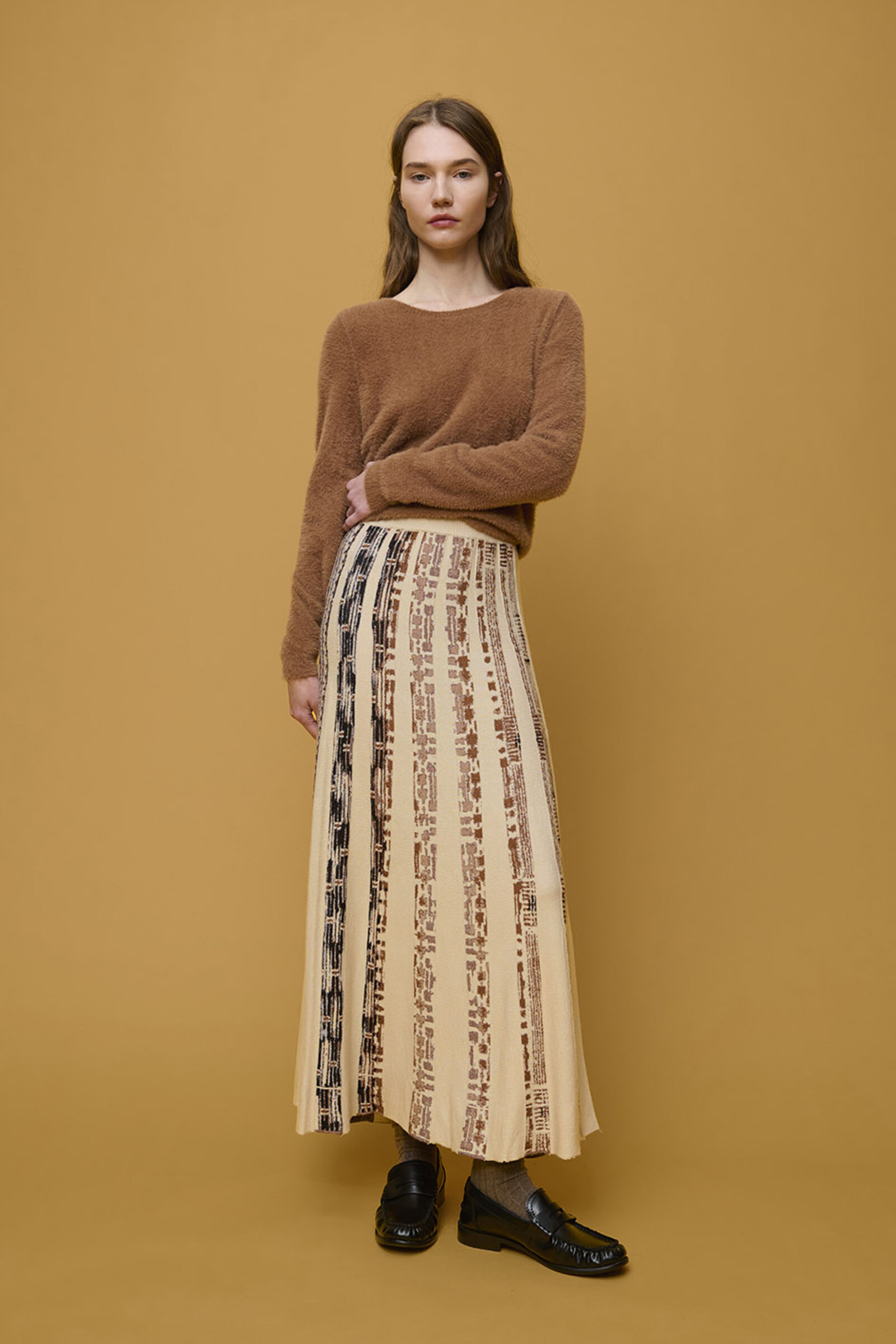Aldo Martins  Aldo Martins - Striped Skirt Vanilla | Elegante en Comfortabele Rok in Aardetinten