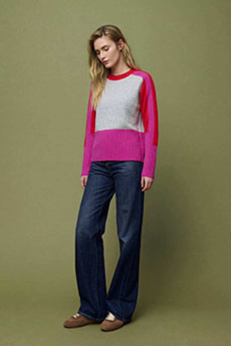 Aldo Martins - Color Blocked Sweater Grey | Oogverblindende Fijngebreide Trui van Merinowol en Kasjmier