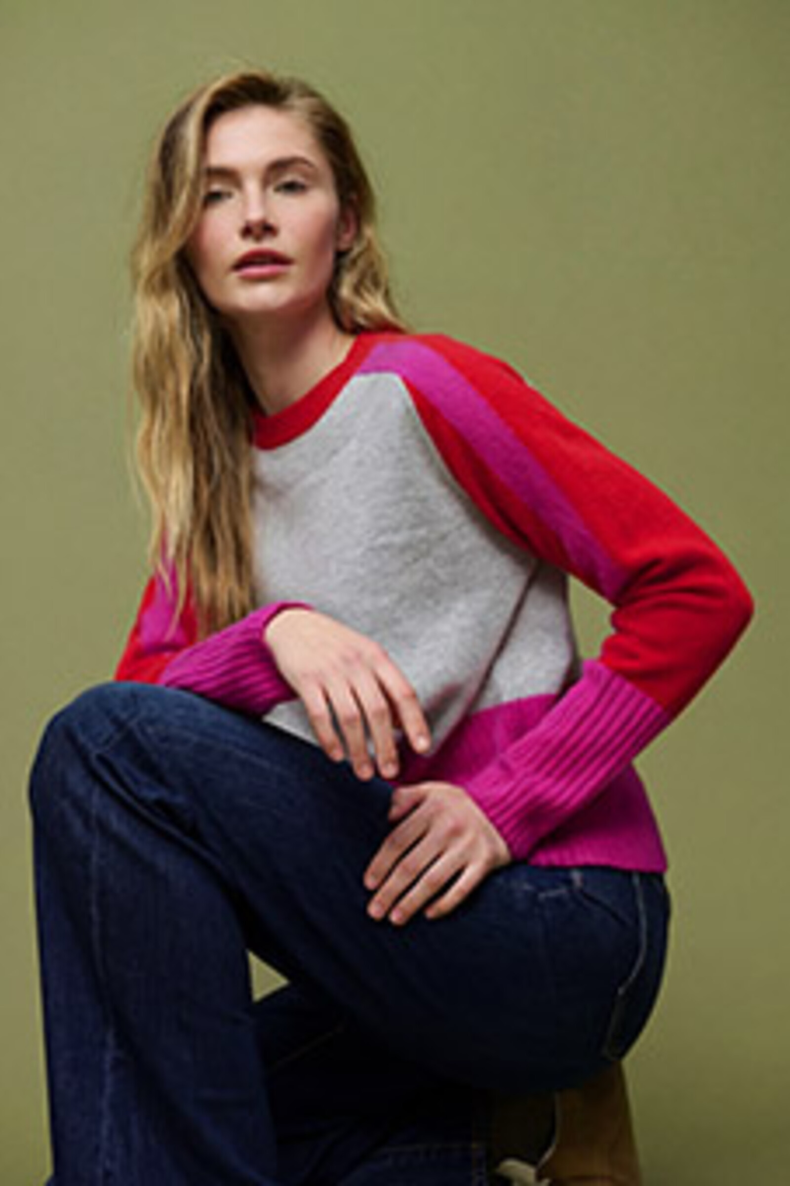 Aldo Martins  Aldo Martins - Color Blocked Sweater Grey | Oogverblindende Fijngebreide Trui van Merinowol en Kasjmier