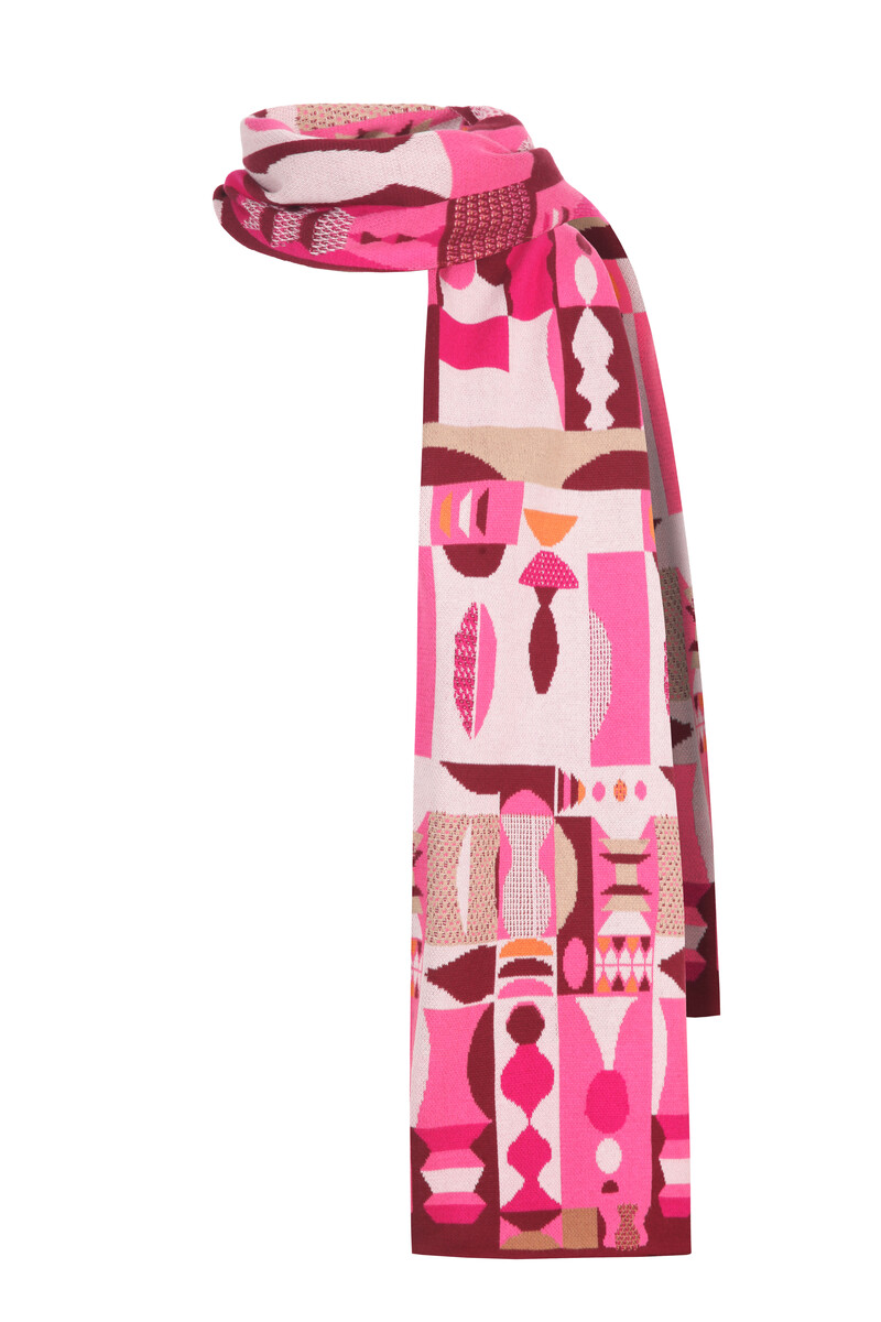 IVKO - Scarf Abstract Geometry Cherry | Écharpe Impressionnante 100 % Coton avec Motifs Géométriques
