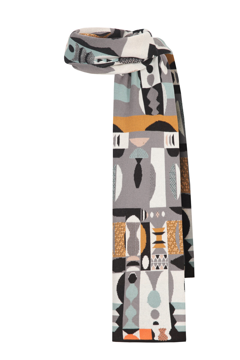 IVKO - Scarf Abstract Geometry Black | Beeindruckender Schal aus 100 % Baumwolle mit Geometrischen Mustern