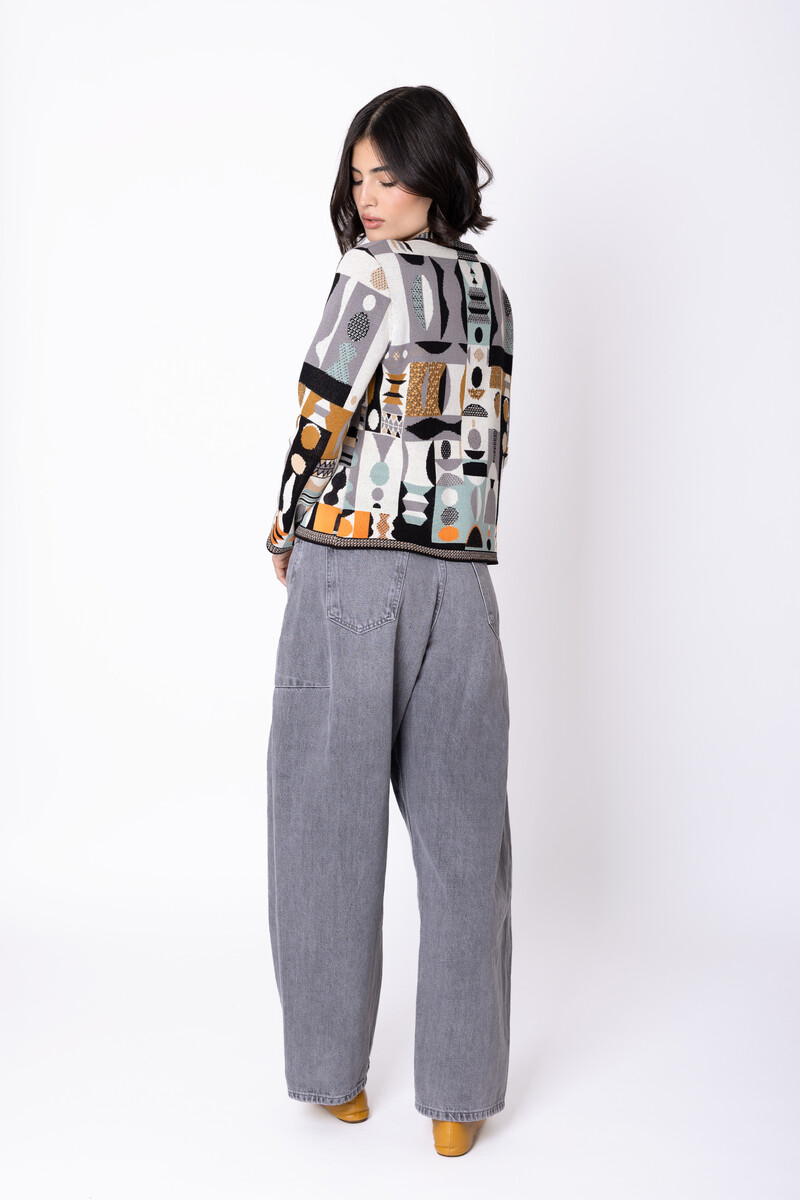 IVKO - Cardigan Abstract Geometry Black | Fantastisch Vest van 100% Katoen met Geometrische Patronen