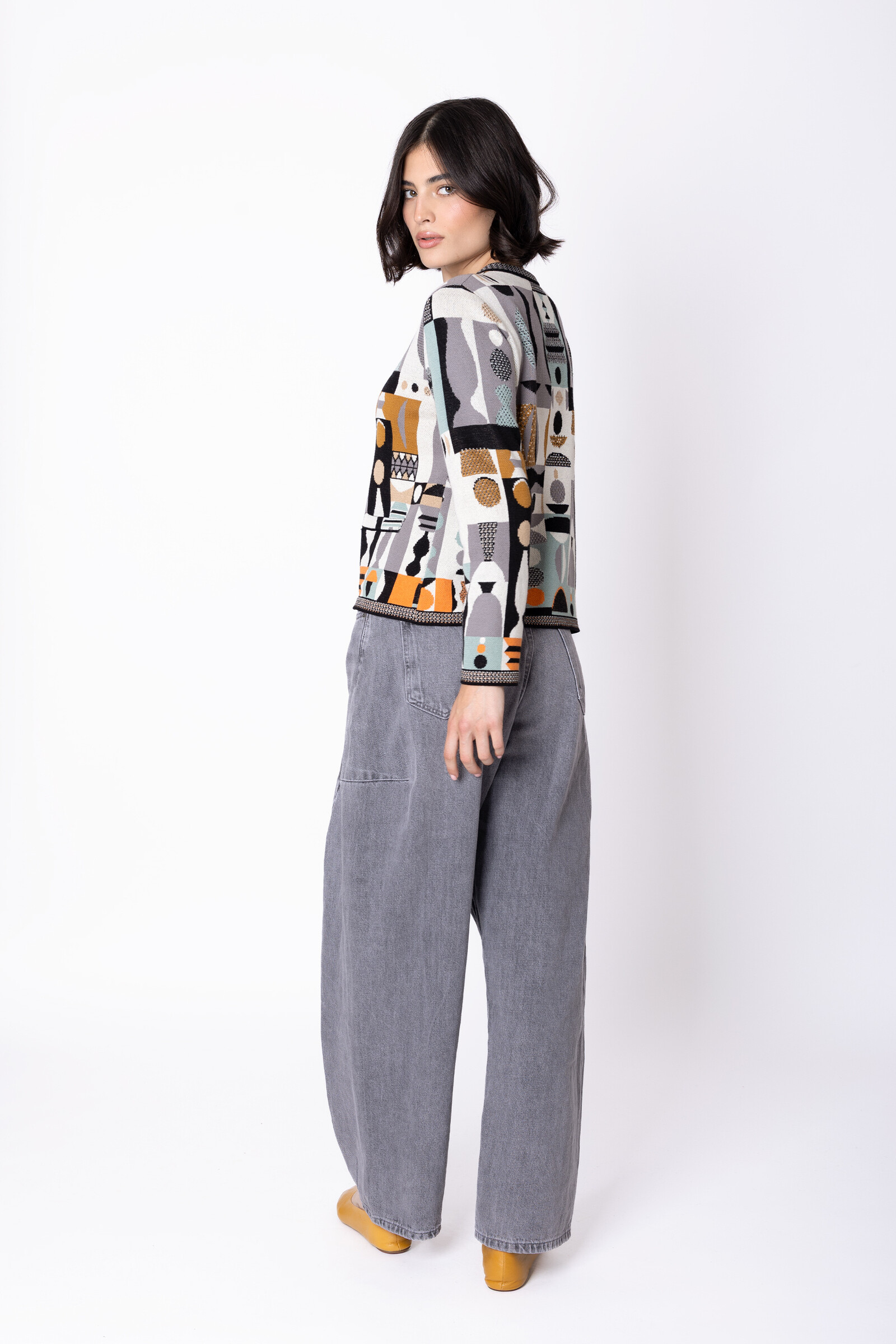 IVKO  Woman IVKO - Cardigan Abstract Geometry Black | Cardigan Fantastique 100 % Coton avec Motifs Géométriques