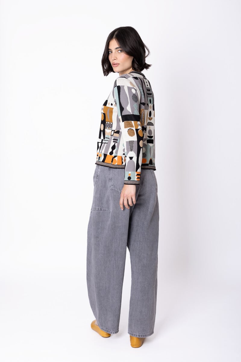 IVKO - Cardigan Abstract Geometry Black | Cardigan Fantastique 100 % Coton avec Motifs Géométriques
