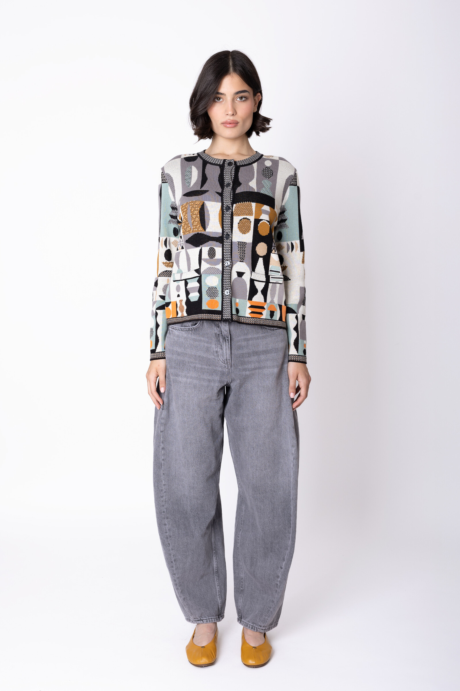 IVKO  Woman IVKO - Cardigan Abstract Geometry Black | Cardigan Fantastique 100 % Coton avec Motifs Géométriques
