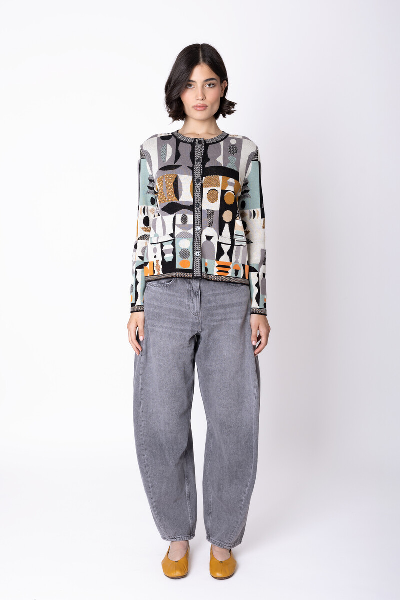 IVKO - Cardigan Abstract Geometry Black | Fantastisch Vest van 100% Katoen met Geometrische Patronen