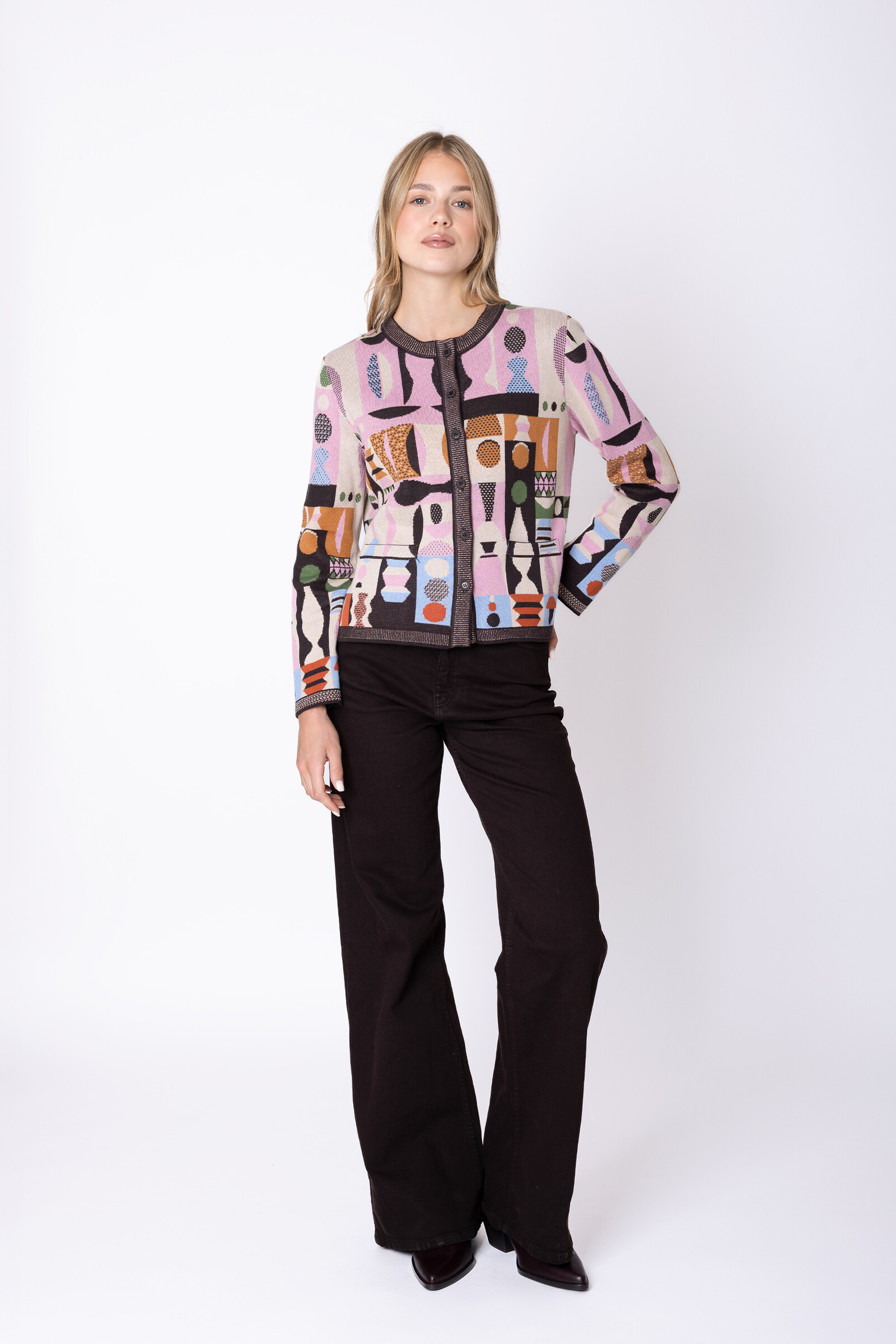 IVKO  Woman IVKO - Cardigan Abstract Geometry Chocolate | Fantastisch Vest van 100% Katoen met Geometrische Patronen