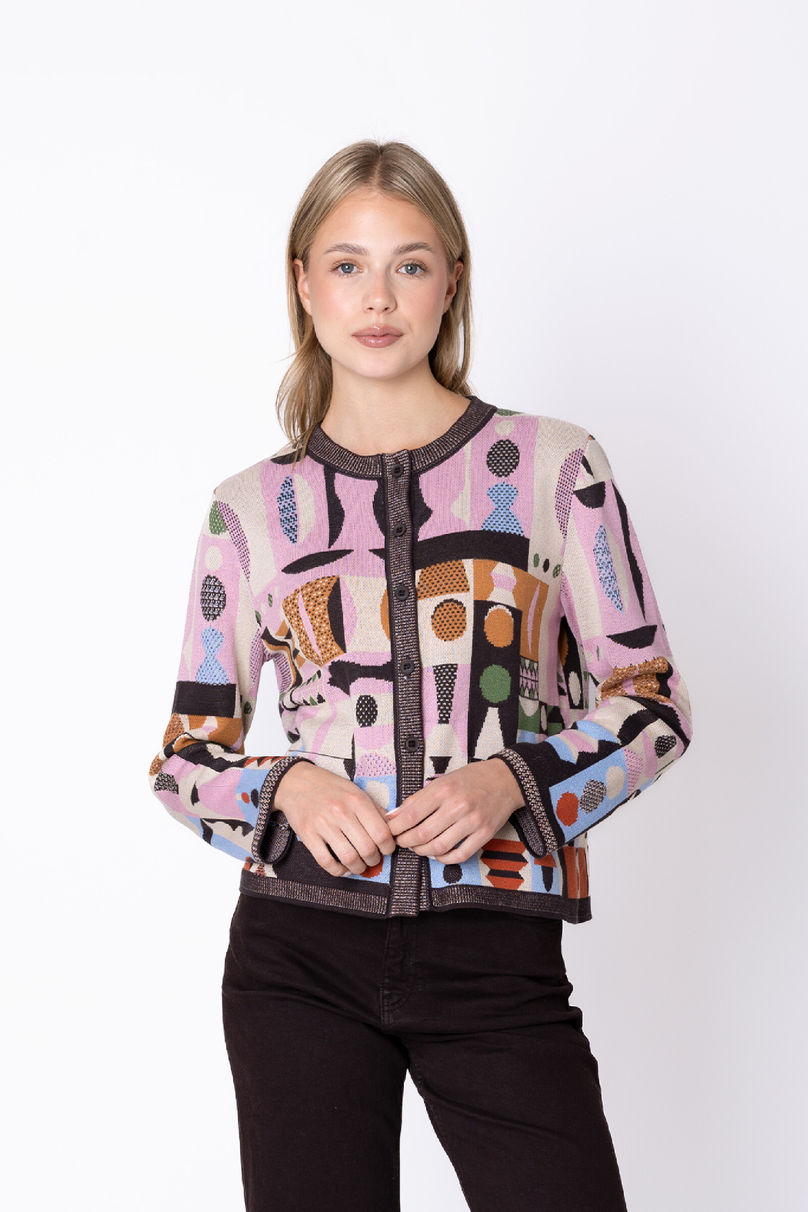 IVKO  Woman IVKO - Cardigan Abstract Geometry Chocolate | Fantastisch Vest van 100% Katoen met Geometrische Patronen