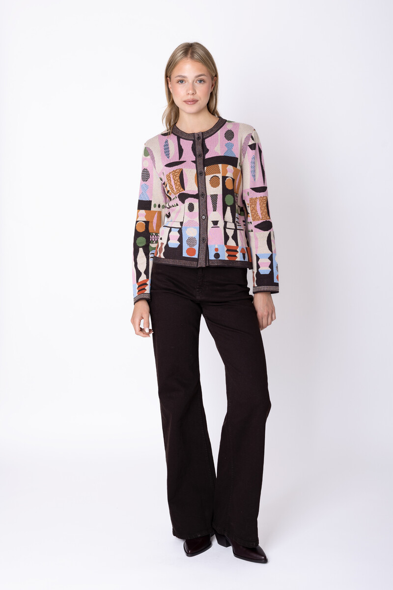 IVKO - Cardigan Abstract Geometry Chocolate | Fantastisch Vest van 100% Katoen met Geometrische Patronen