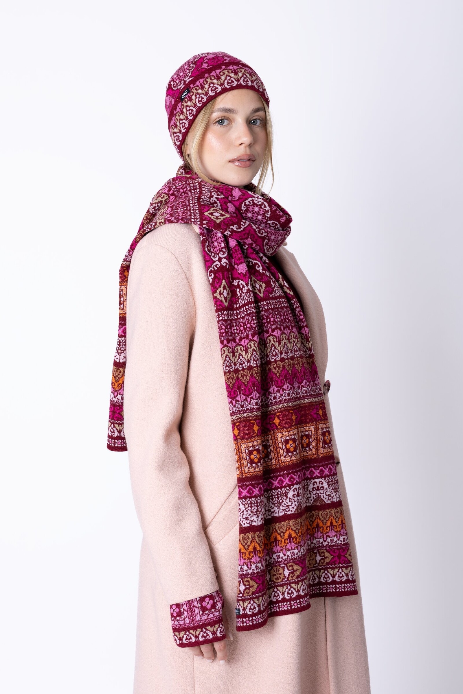 IVKO  Woman IVKO - Knit Scarf Azulejo Cherry | Iconic 100% Wool Scarf with Portuguese Patterns