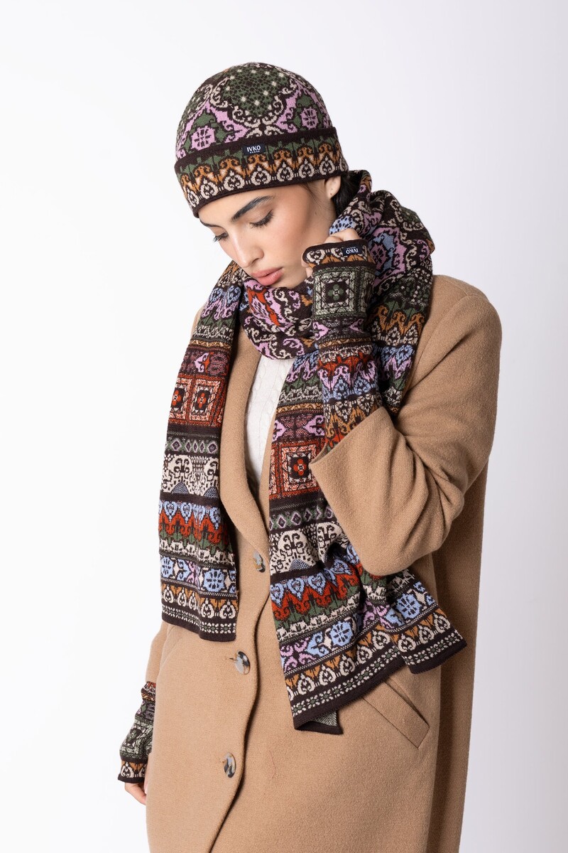 IVKO - Knit Scarf Azulejo Chocolate | Iconische Sjaal van 100% Wol met Portugese Patronen