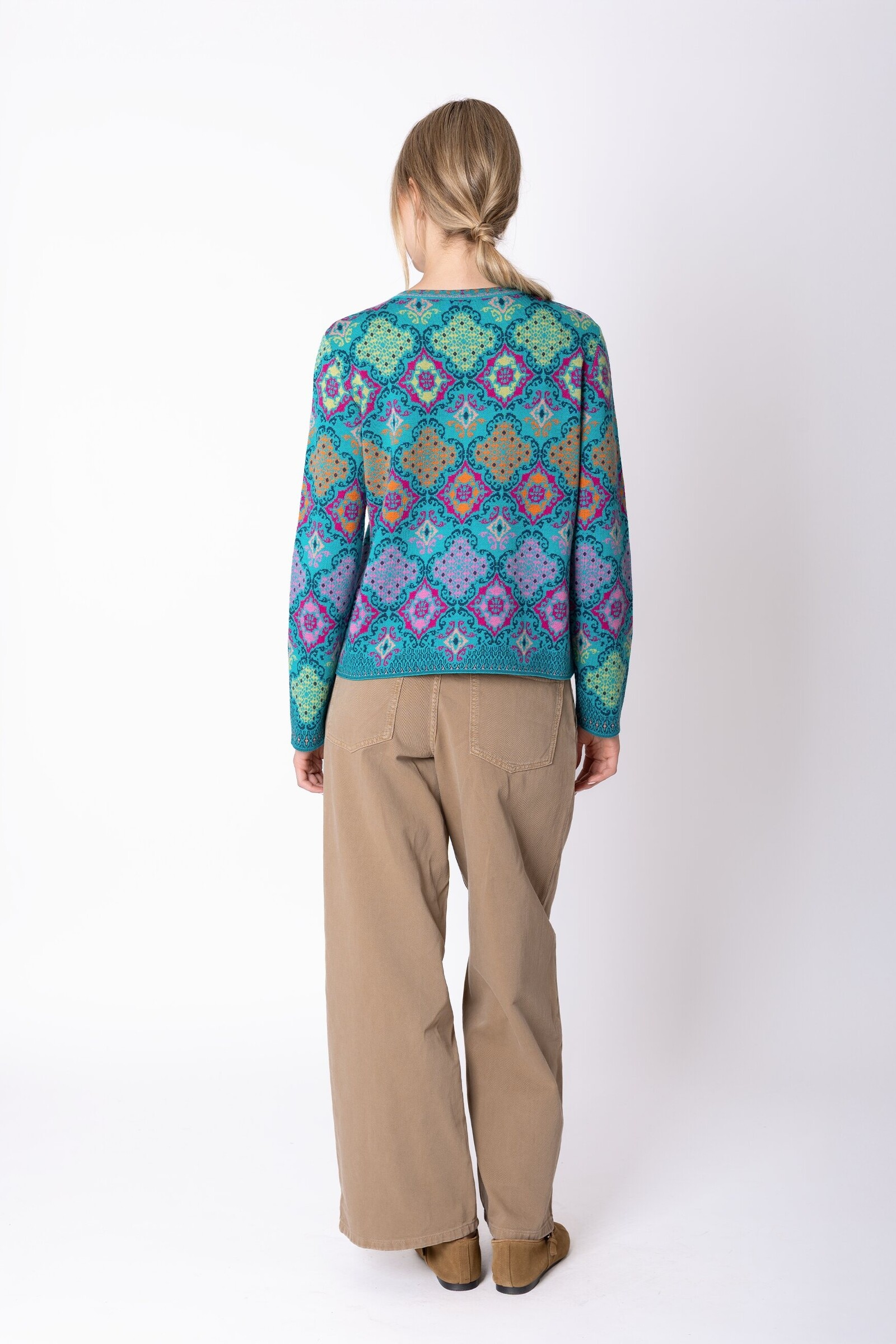 IVKO  Woman IVKO - Cardigan Azulejo Adria | Magnifique Gilet 100 % Laine avec Motifs Portugais
