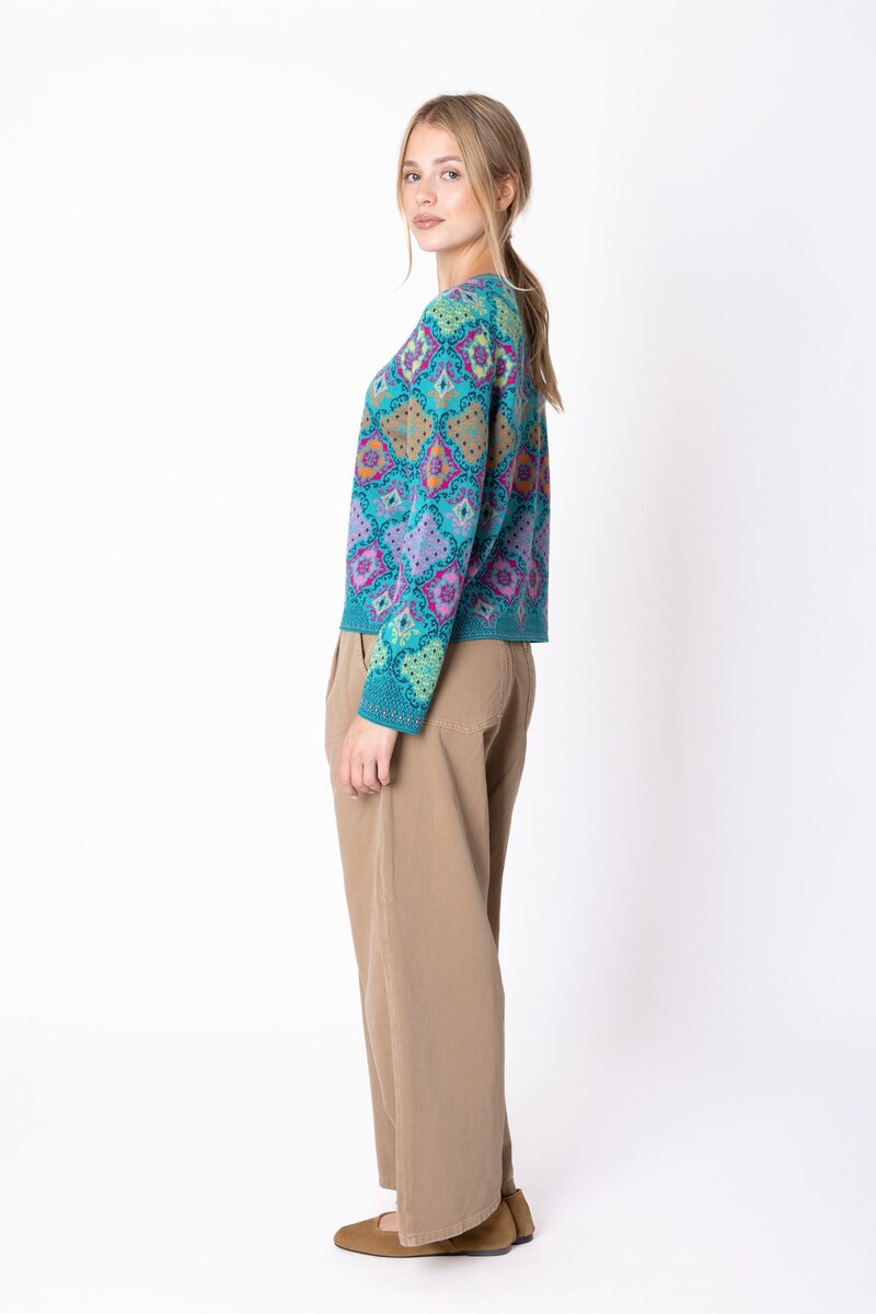 IVKO - Cardigan Azulejo Adria | Beautiful Cardigan 100% Wool with Portuguese Motifs