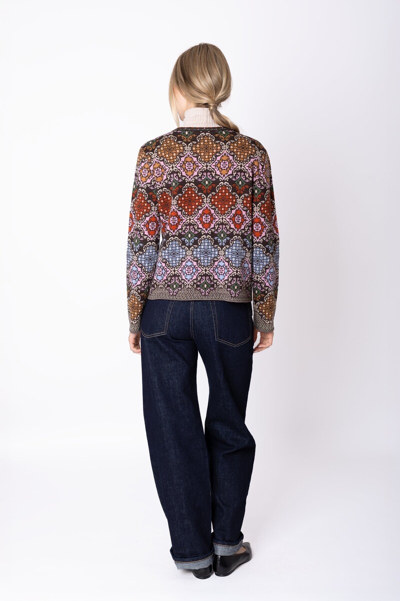 IVKO - Cardigan Azulejo Chocolate | Prachtig Vest van 100% Wol met Portugese Motieven