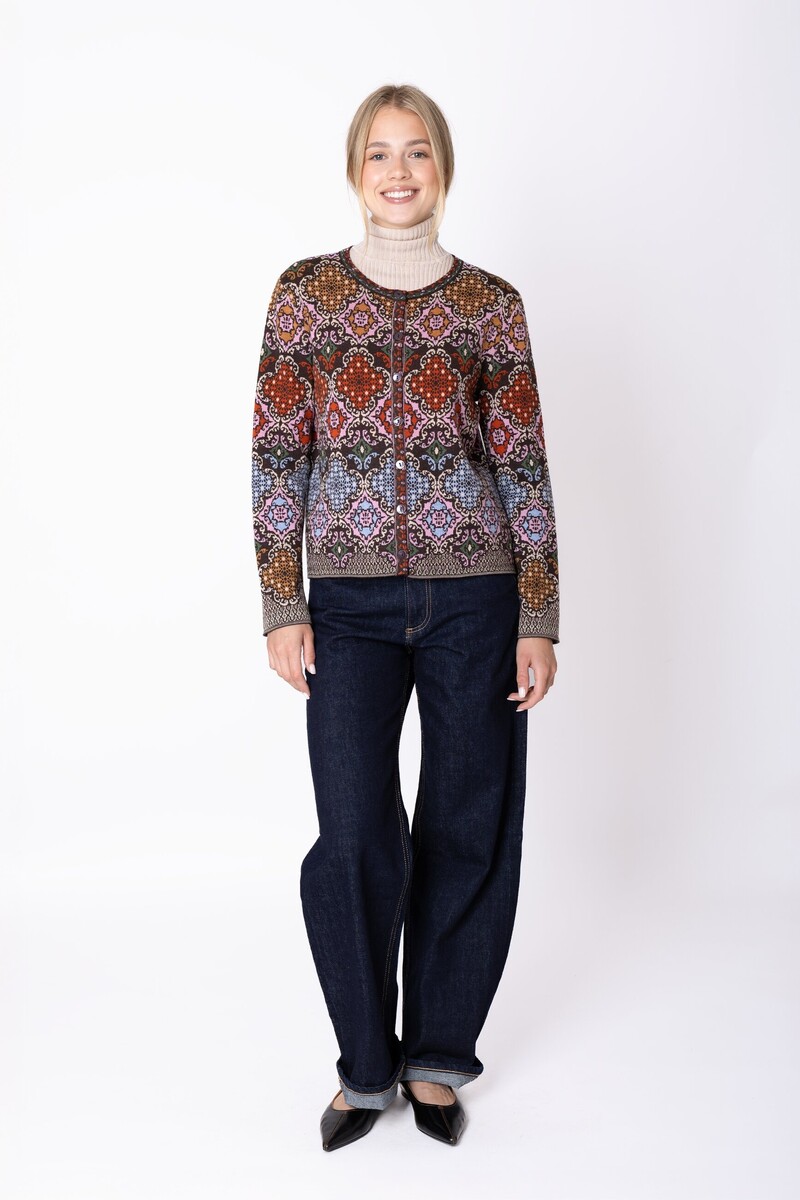 IVKO - Cardigan Azulejo Chocolate | Prachtig Vest van 100% Wol met Portugese Motieven