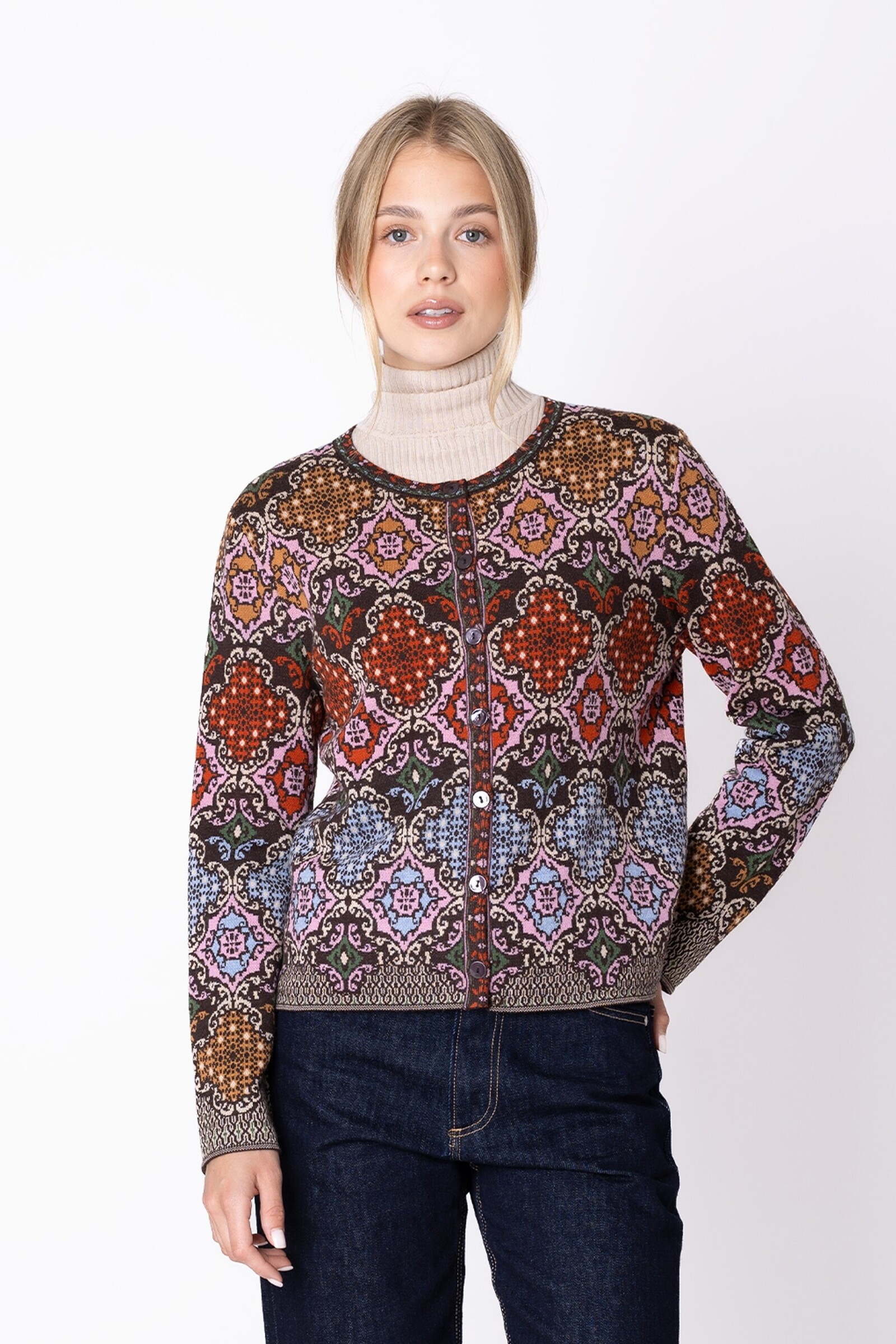 IVKO  Woman IVKO - Cardigan Azulejo Chocolate | Prachtig Vest van 100% Wol met Portugese Motieven