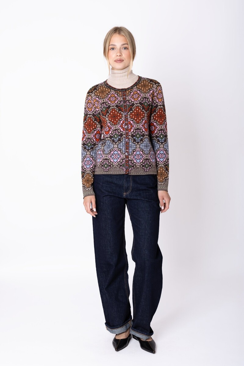 IVKO - Cardigan Azulejo Chocolate | Beautiful Cardigan 100% Wool with Portuguese Motifs