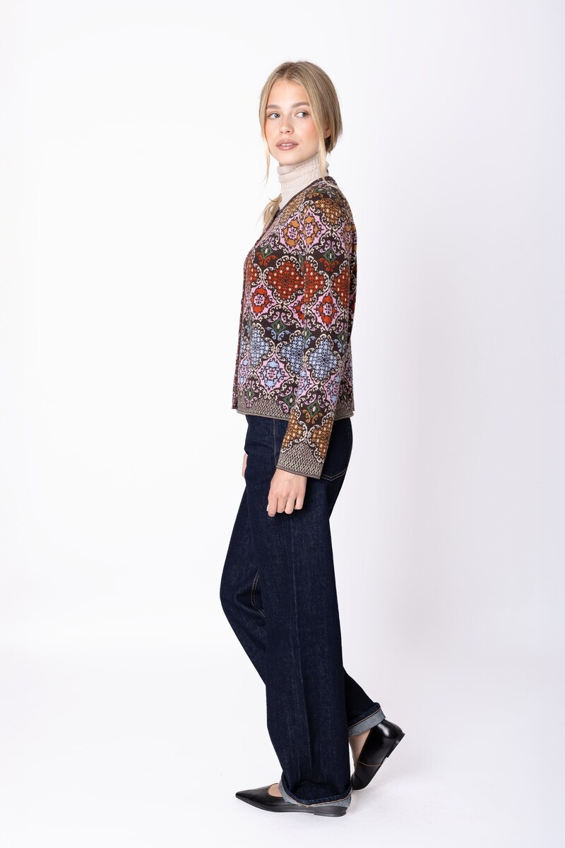 IVKO - Cardigan Azulejo Chocolate | Beautiful Cardigan 100% Wool with Portuguese Motifs