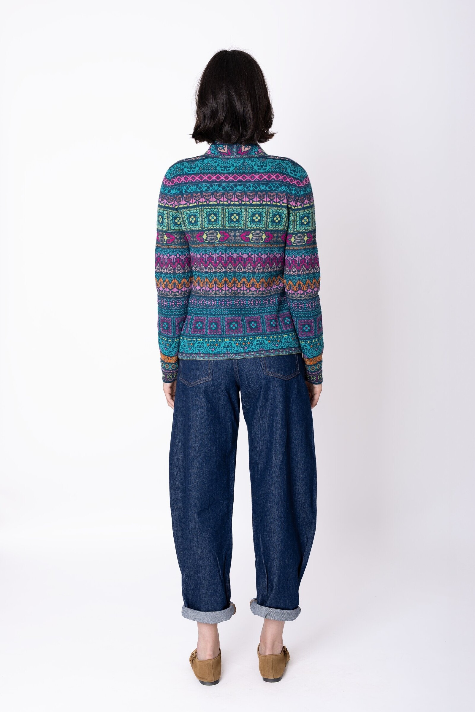 IVKO  Woman IVKO - Knit Jacket Azulejo Petrol | Stunning Cardigan 100% Wool with Portuguese Motifs