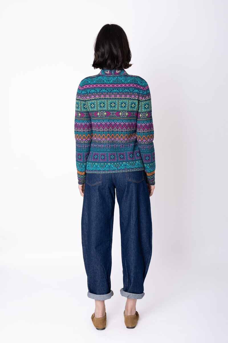 IVKO - Knit Jacket Azulejo Petrol| Splendide Gilet 100 % Laine avec Motifs Portugais