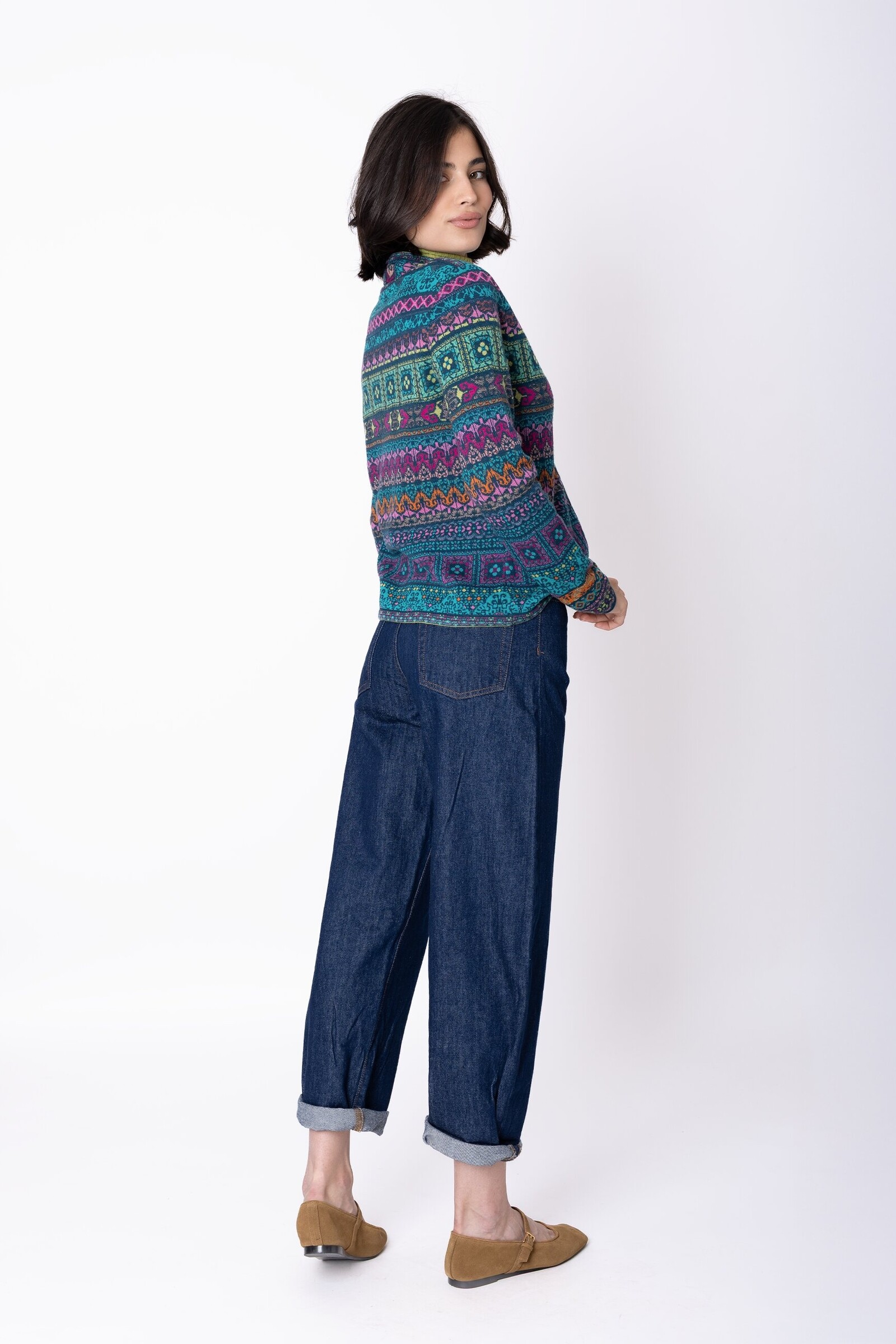 IVKO  Woman IVKO - Knit Jacket Azulejo Petrol | Atemberaubende Strickjacke aus 100 % Wolle mit Portugiesischen Motiven