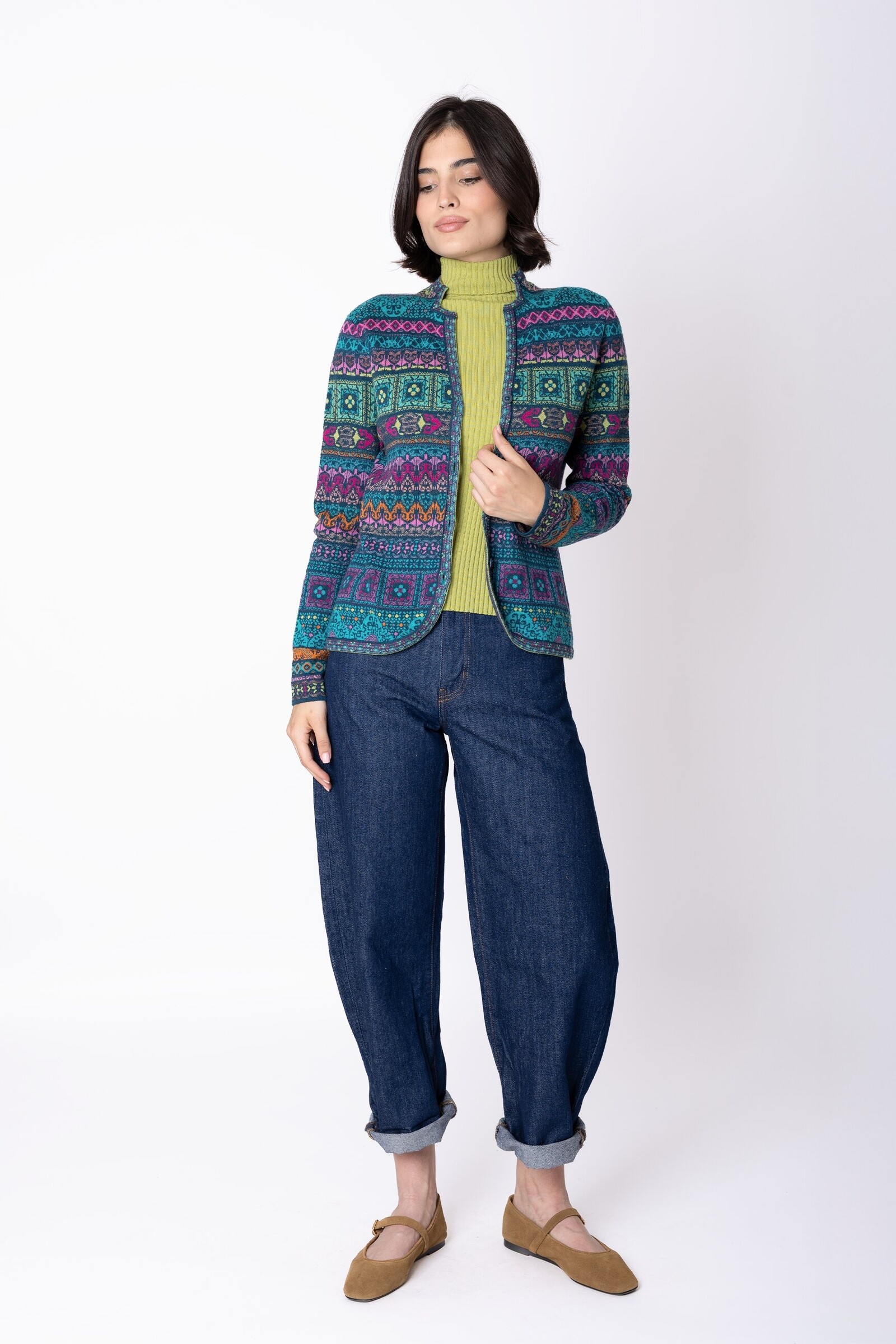 IVKO  Woman IVKO - Knit Jacket Azulejo Petrol | Atemberaubende Strickjacke aus 100 % Wolle mit Portugiesischen Motiven