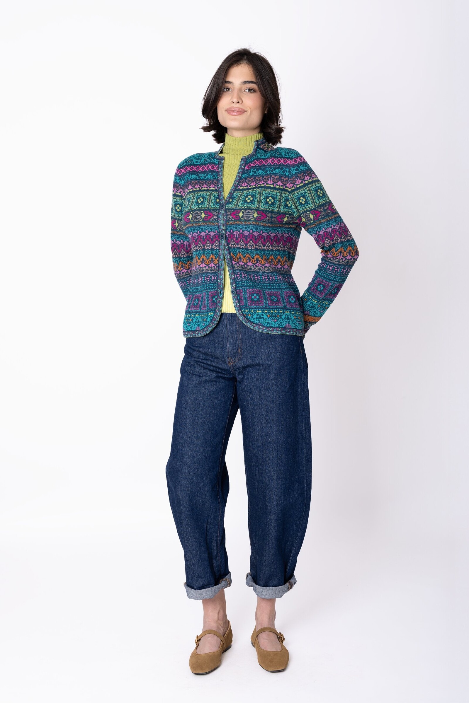 IVKO  Woman IVKO - Knit Jacket Azulejo Petrol | Stunning Cardigan 100% Wool with Portuguese Motifs