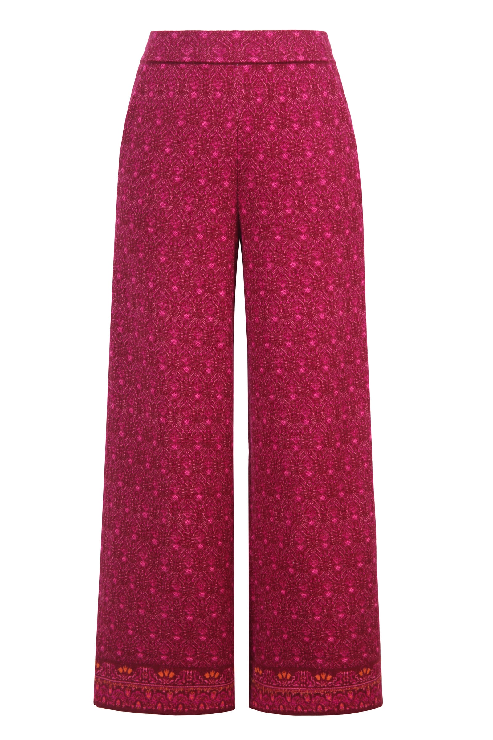 IVKO  Woman IVKO - Knit Pants Fika Floral Cherry | Luxueuze Broek van 100% Wol met Elastische Tailleband