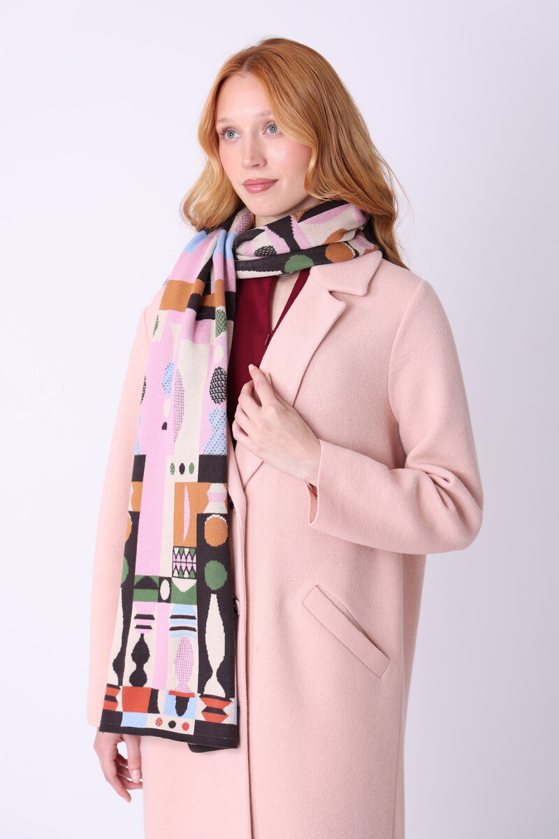 IVKO - Scarf Abstract Geometry Chocolate | Indrukwekkende Sjaal van 100% Katoen met Geometrische Patronen
