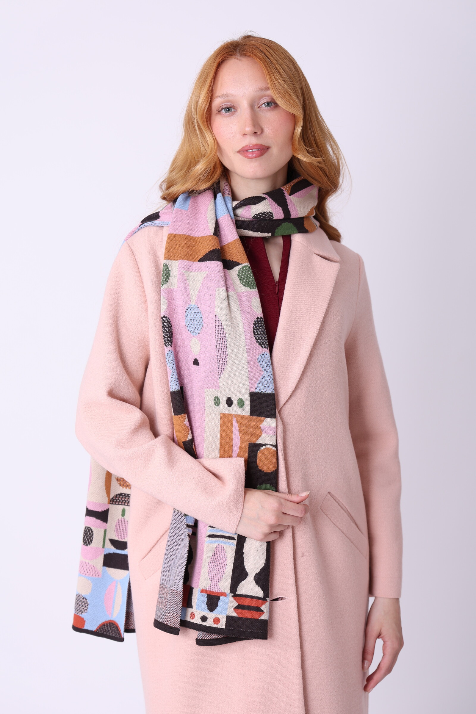 IVKO  Woman IVKO - Scarf Abstract Geometry Chocolate | Indrukwekkende Sjaal van 100% Katoen met Geometrische Patronen