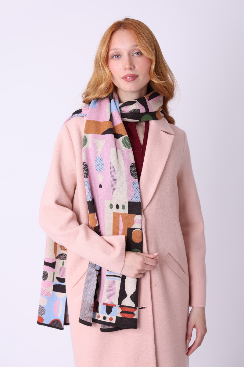 IVKO - Scarf Abstract Geometry Chocolate | Indrukwekkende Sjaal van 100% Katoen met Geometrische Patronen