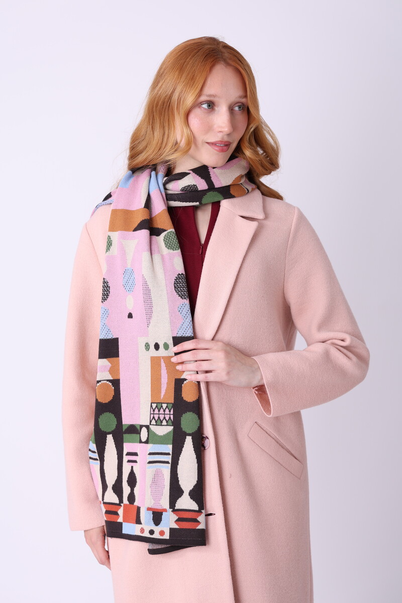 IVKO - Scarf Abstract Geometry Chocolate | Indrukwekkende Sjaal van 100% Katoen met Geometrische Patronen