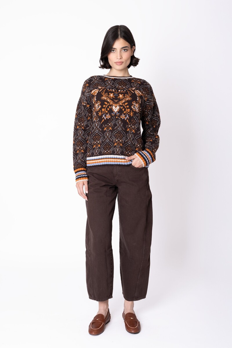 IVKO - Pullover Fika Floral Chocolate | Pull Chaud et Élégant en Matières Naturelles