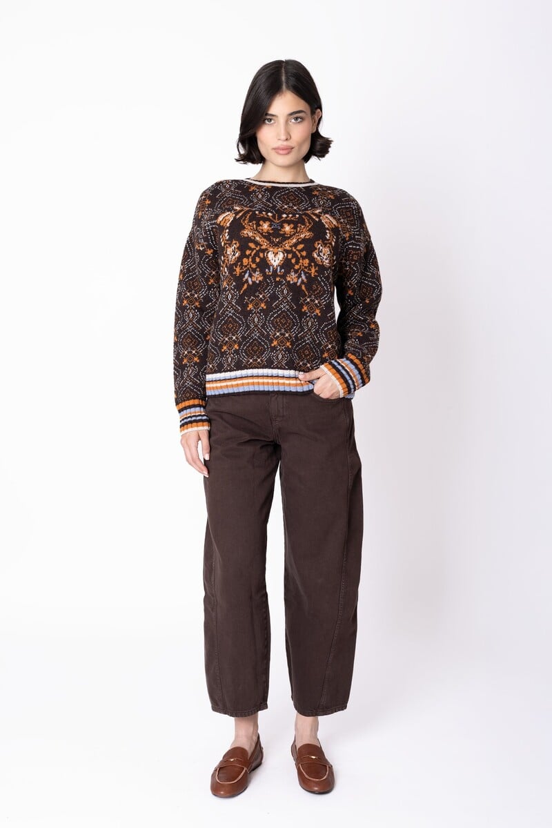 IVKO - Pullover Fika Floral Chocolate | Warme en Elegante Trui van Natuurlijke Materialen