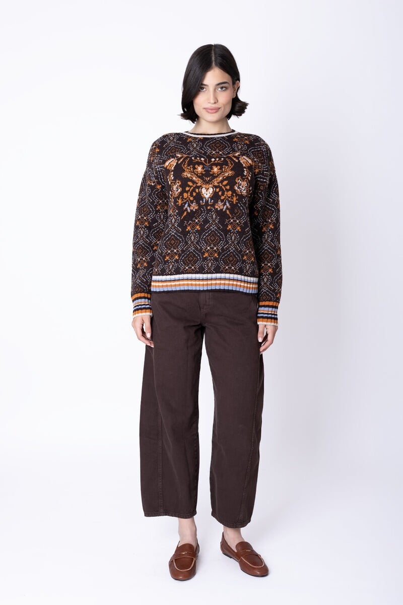 IVKO - Pullover Fika Floral Chocolate | Warme en Elegante Trui van Natuurlijke Materialen