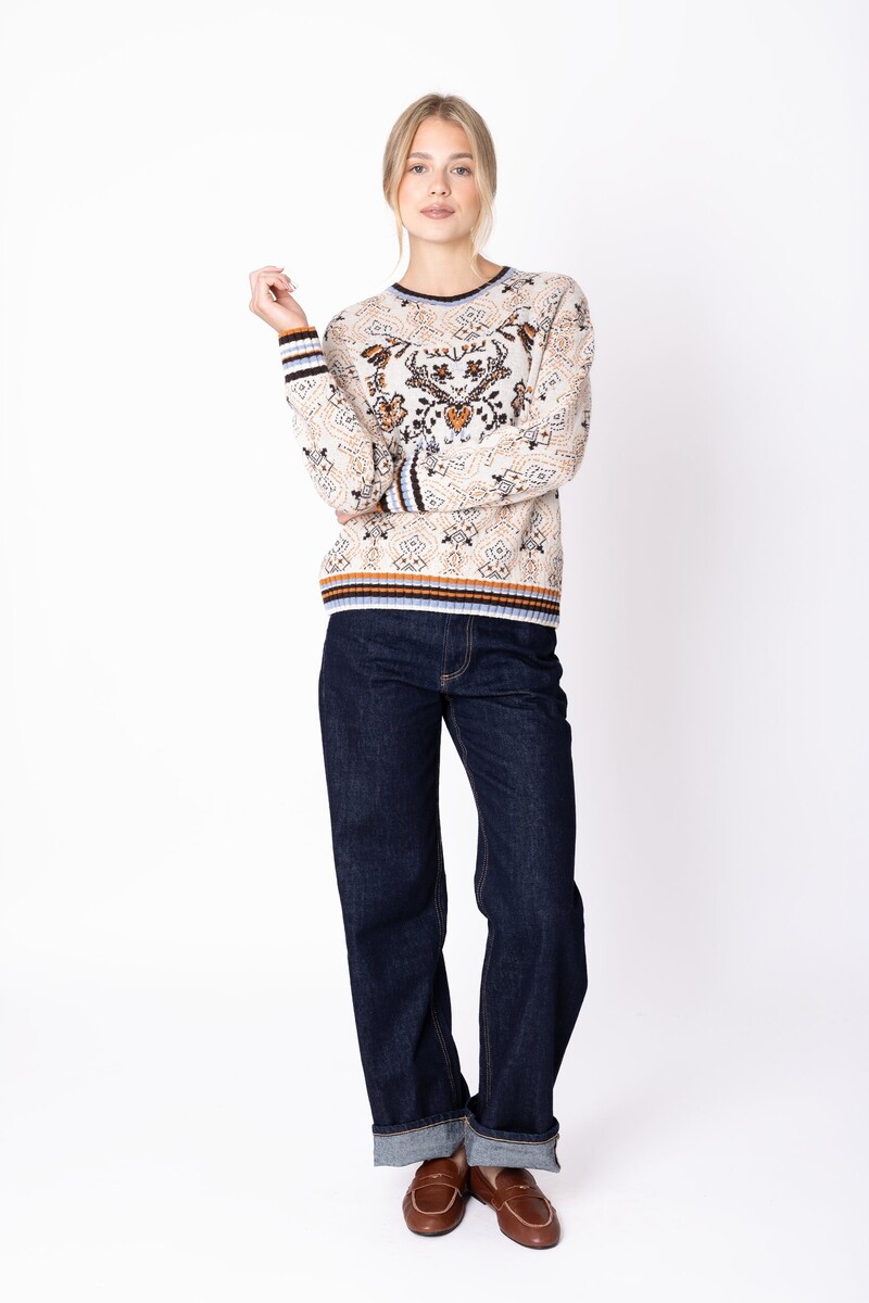 IVKO - Pullover Fika Floral Cream | Pull Chaud et Élégant en Matières Naturelles