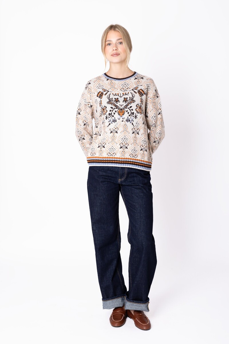 IVKO - Pullover Fika Floral Cream | Pull Chaud et Élégant en Matières Naturelles