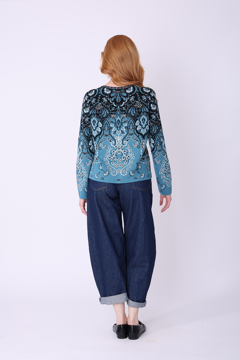 IVKO - Cardigan Petal Script Blue | Stilvolle Strickjacke  aus 100 % Baumwolle, Winter-Must-Have