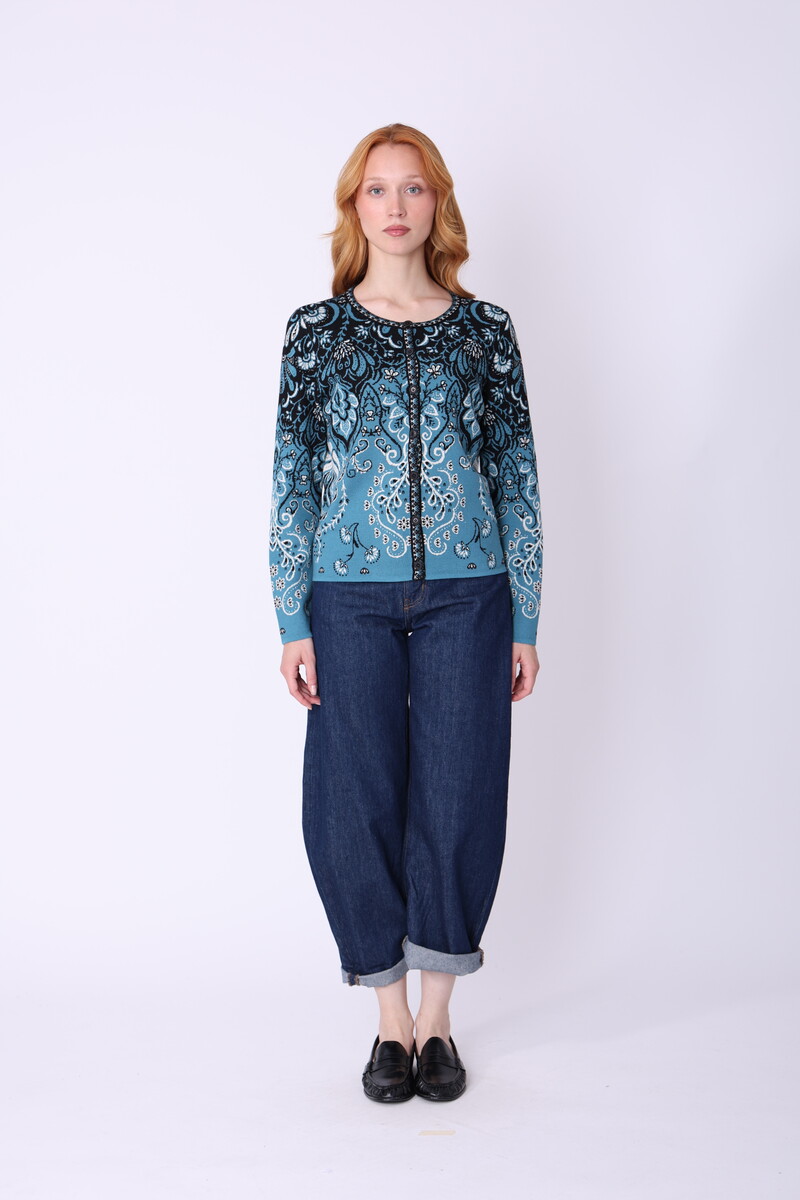 IVKO - Cardigan Petal Script Blue | Stilvolle Strickjacke  aus 100 % Baumwolle, Winter-Must-Have