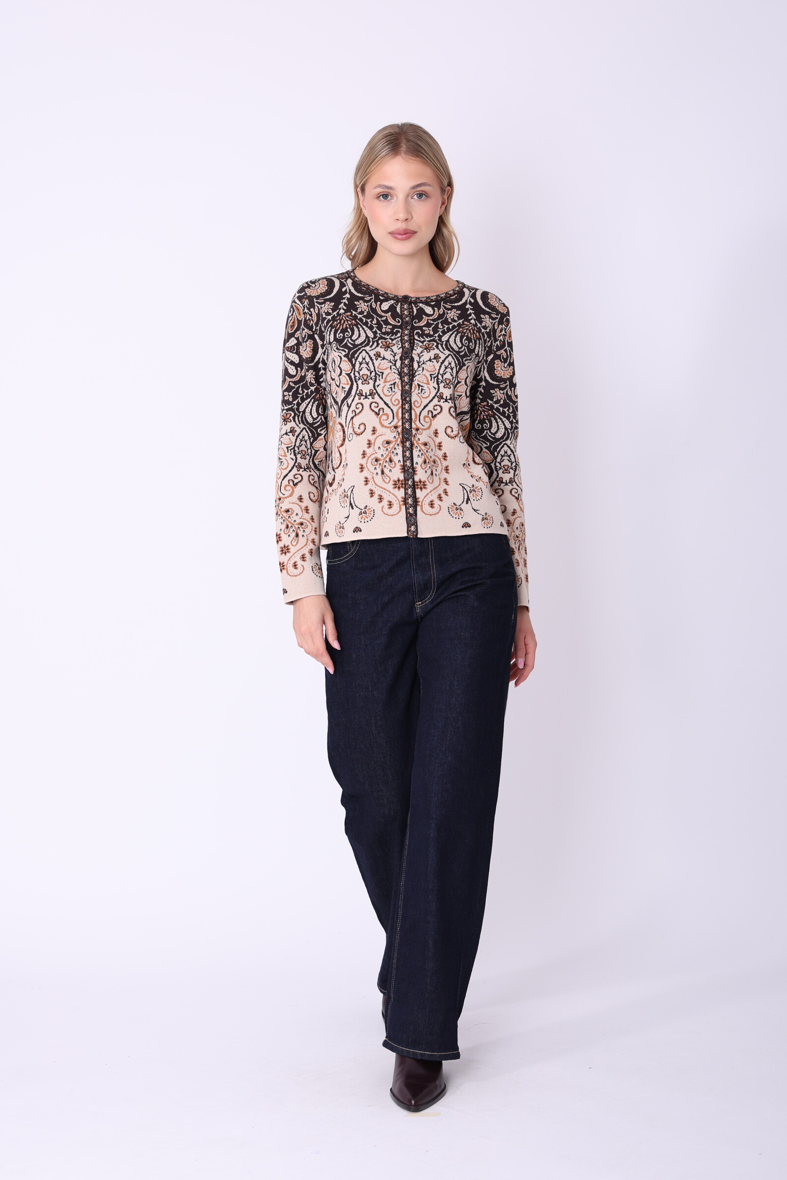 IVKO  Woman IVKO - Cardigan Petal Script Cream | Gilet Élégant 100 % Coton, Incontournable de l'Hiver