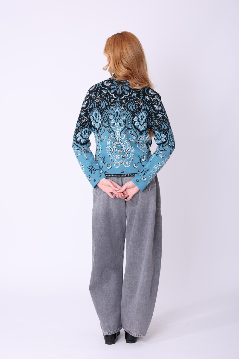 IVKO - Knit Jacket Petal Script Blue | Gilet Exclusif 100 % Coton, Incontournable de l'Hiver