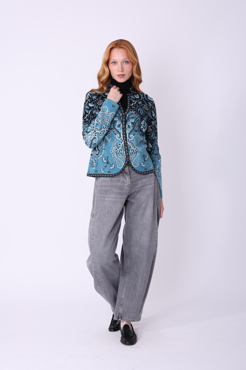 IVKO - Knit Jacket Petal Script Blue | Exclusief Vest van 100% Katoen, Winterse Must-Have