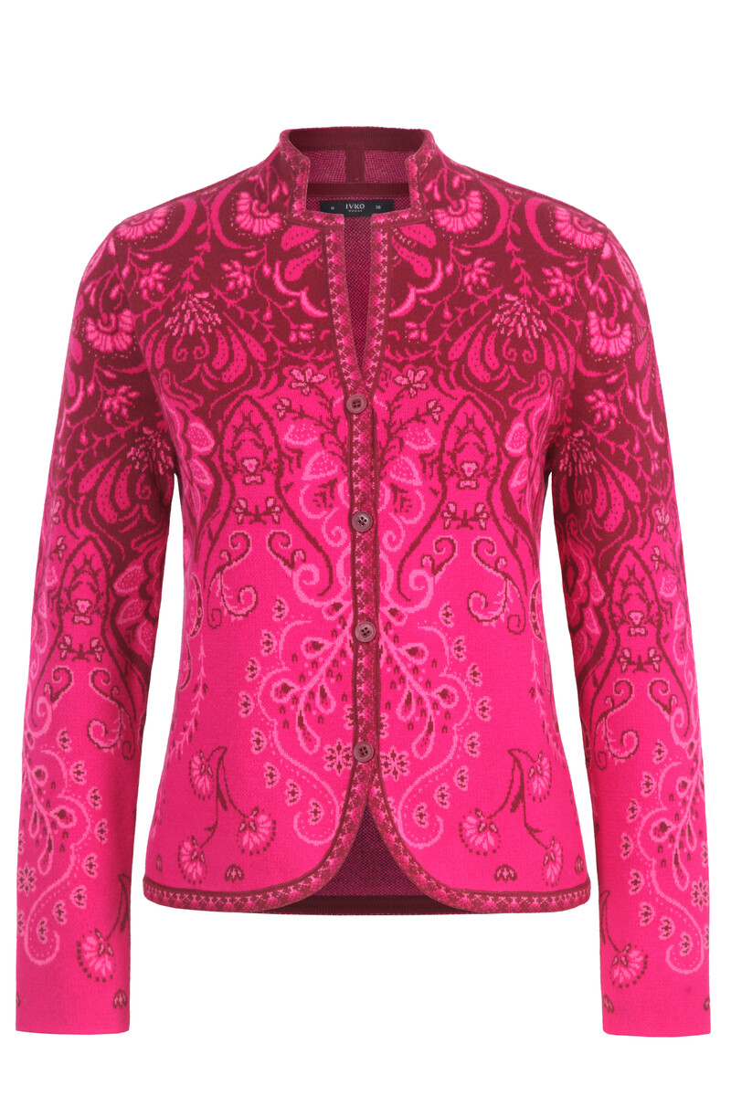IVKO - Knit Jacket Petal Script Magenta | Gilet Élégant 100 % Coton, Incontournable de l'Hiver