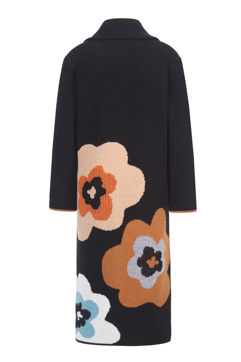 IVKO - Coat Imprint Bloom Black| Extravagante Mantel van 80% Wol en 20% Nylon