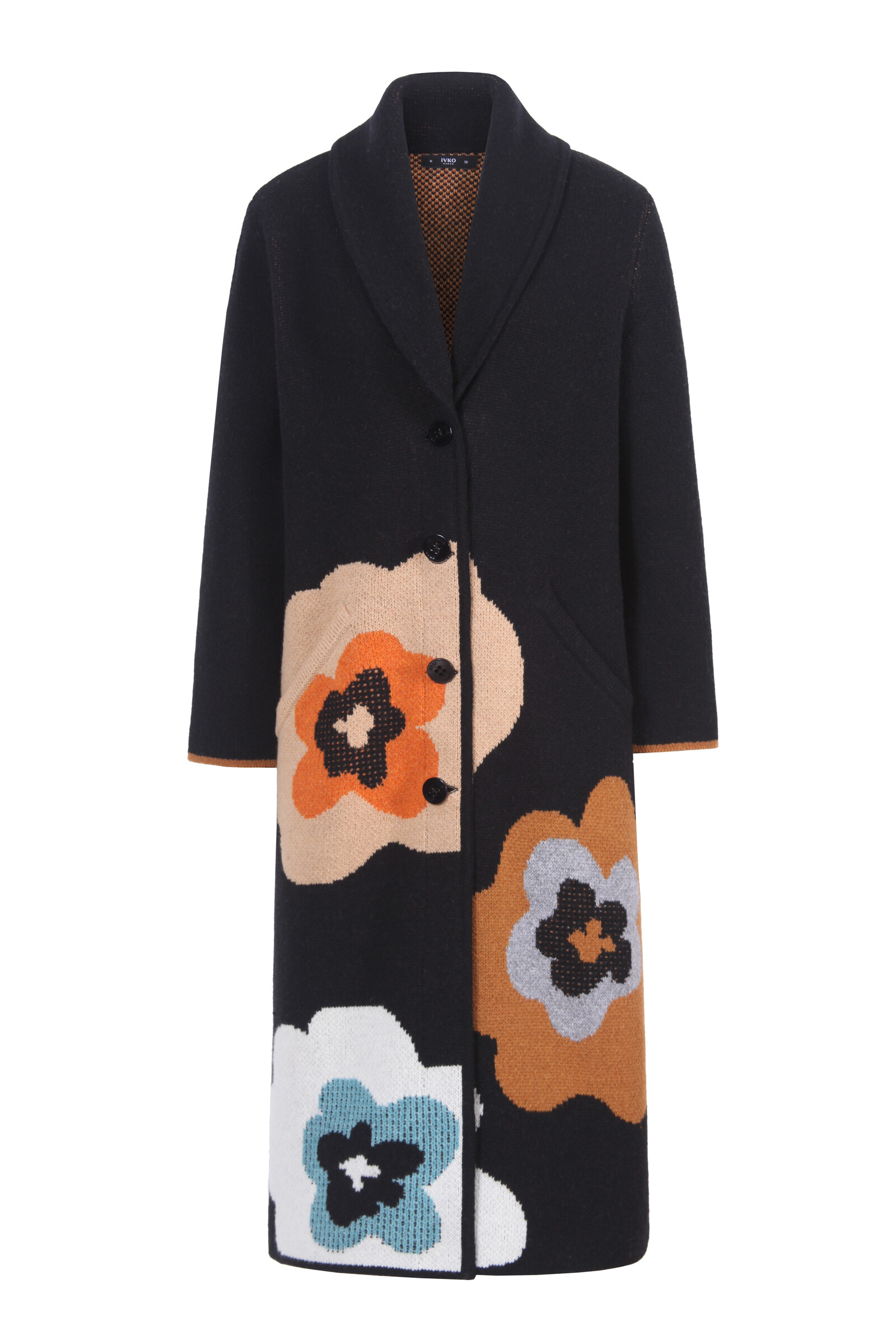 IVKO  Woman IVKO - Coat Imprint Bloom Black | Manteau Extravagant en 80 % Laine et 20 % Nylon