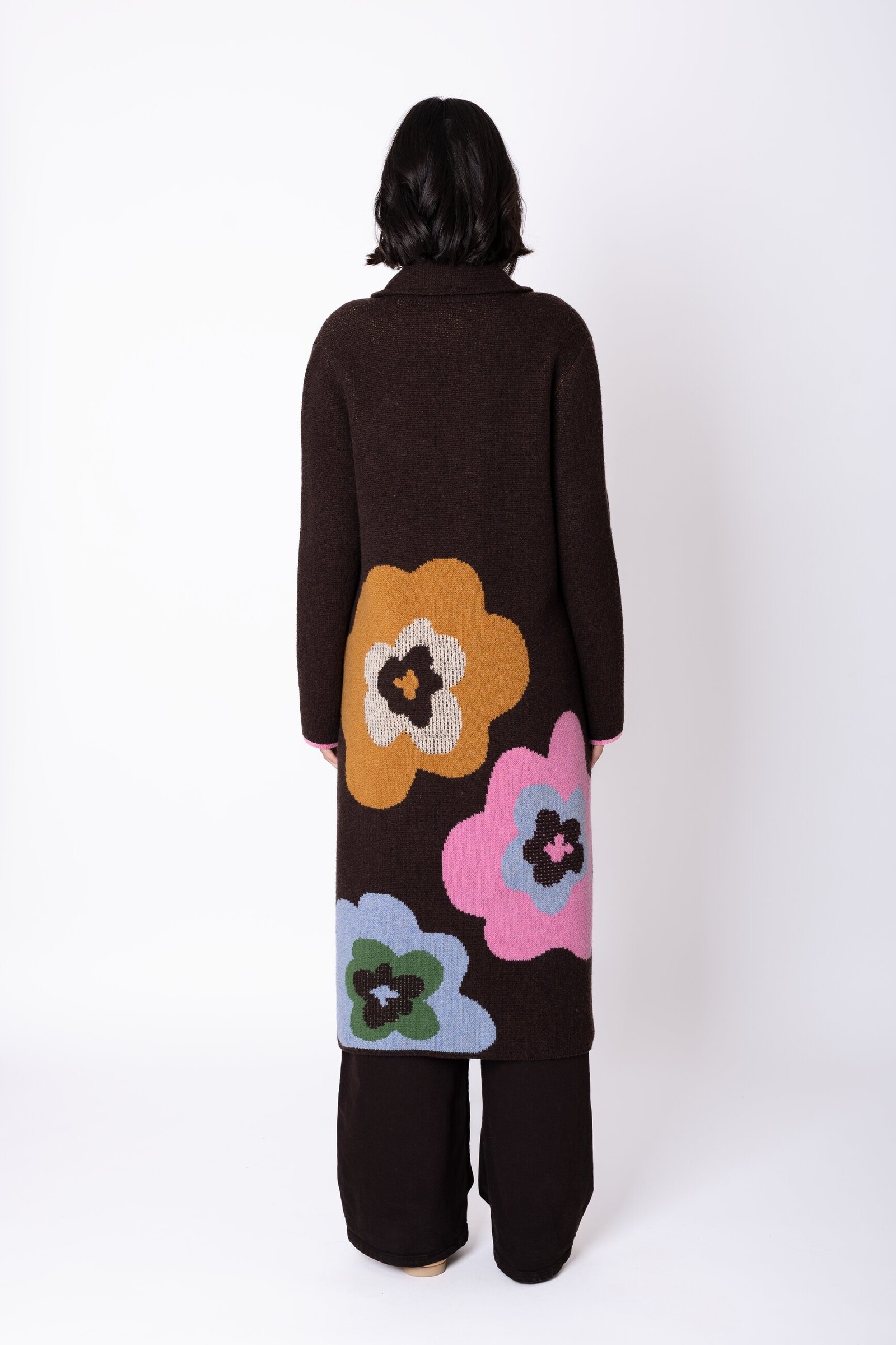 IVKO  Woman IVKO - Coat Imprint Bloom Chocolate | Manteau Extravagant en 80 % Laine et 20 % Nylon