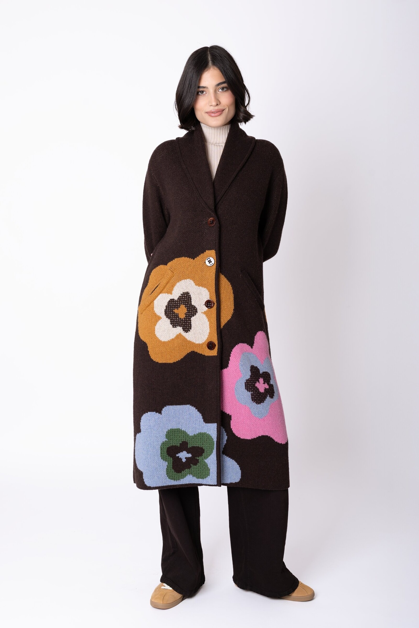 IVKO  Woman IVKO - Coat Imprint Bloom Chocolate | Manteau Extravagant en 80 % Laine et 20 % Nylon