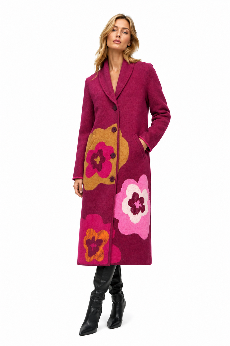 IVKO - Coat Imprint Bloom Cherry | Extravagant Coat of 80% Wool and 20% Nylon